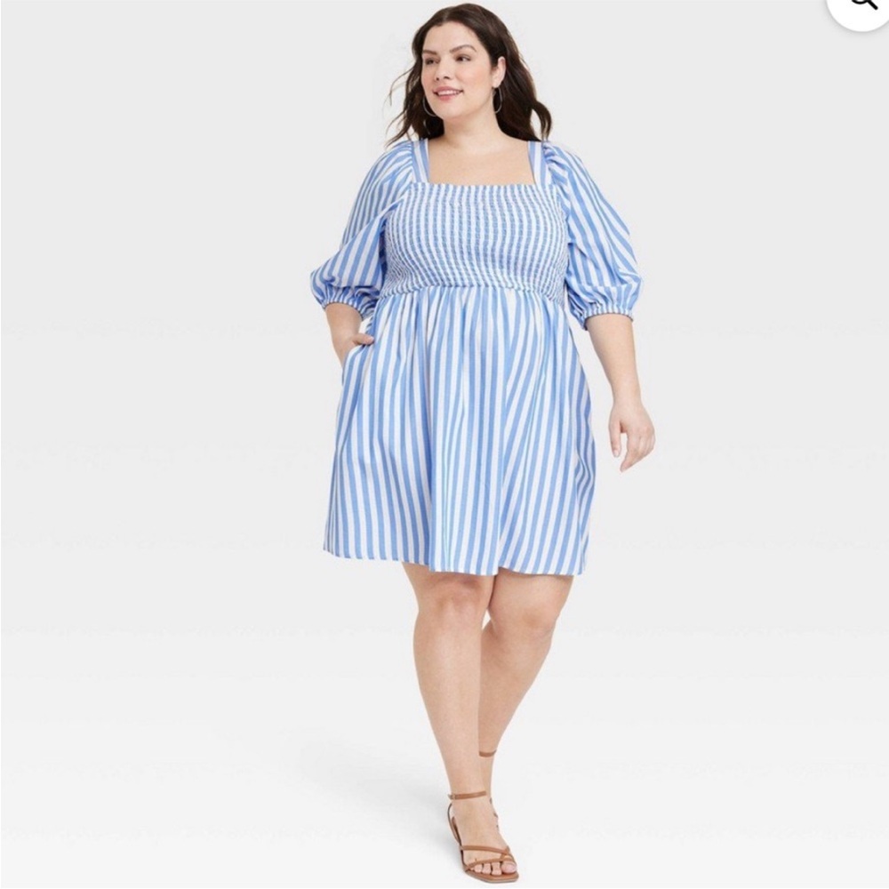 Ava & Viv Blue and White Striped Mini Dress